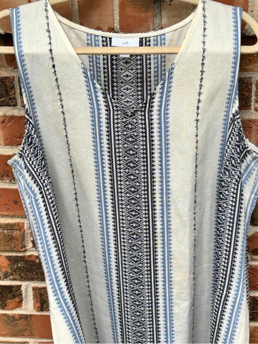 J.Jill Cotton Midi Dress, Off White ,Blue Embroidery.Double Ruffle Bottom Size L - Picture 6 of 11